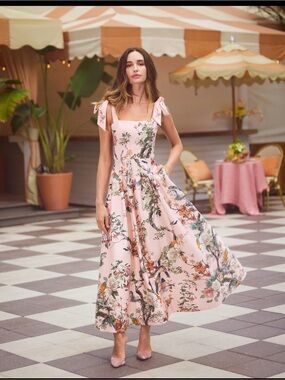 Alice and olivia SUNSET GROVE ENGLISH ROSE Floral Tie-Shoulder Pink Maxi Dress